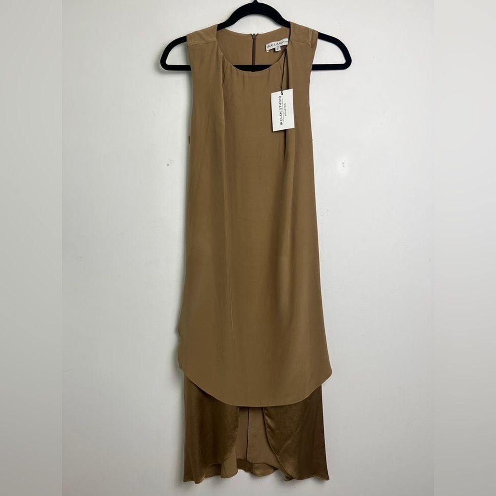 NEW Inclan Studio XS Camel Sleeveless Layered Silk Lagenlook Minimalist Dress